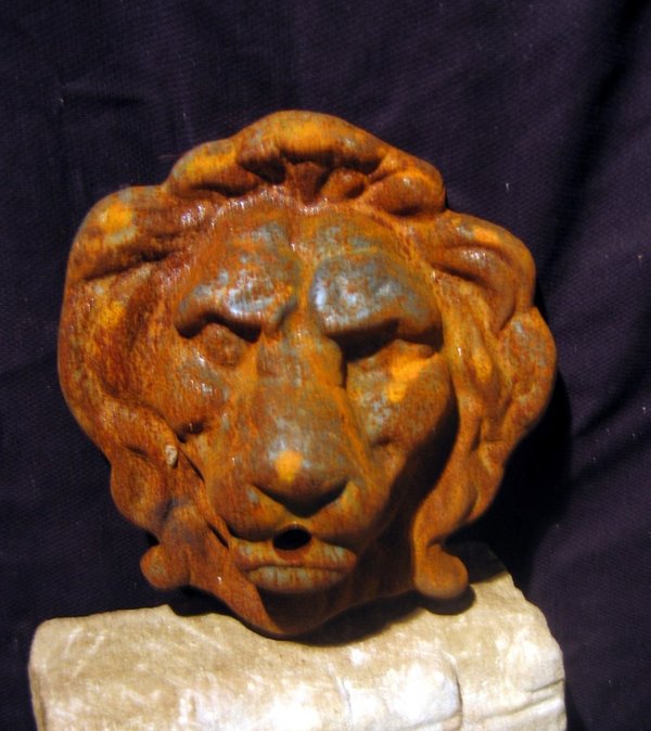 Löwenkopf, Weiß, Wasserspeier, Löwe, Wandbrunnen, Gusseisen, 21,5 cm x 20 cm